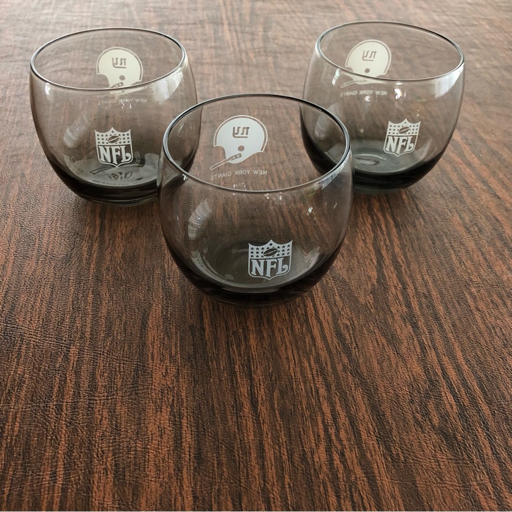 Whiskey Glasses.  NFL Giants smoke colored. Set of 3. Vintage.